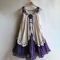 Vintage Violet Lace Floral Embroidery Art Tank Midi Dress