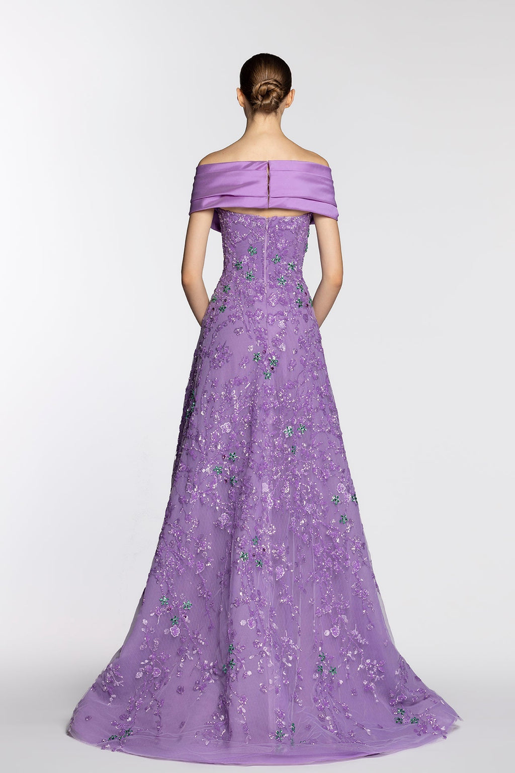 Draped bodice fully embroidered dress