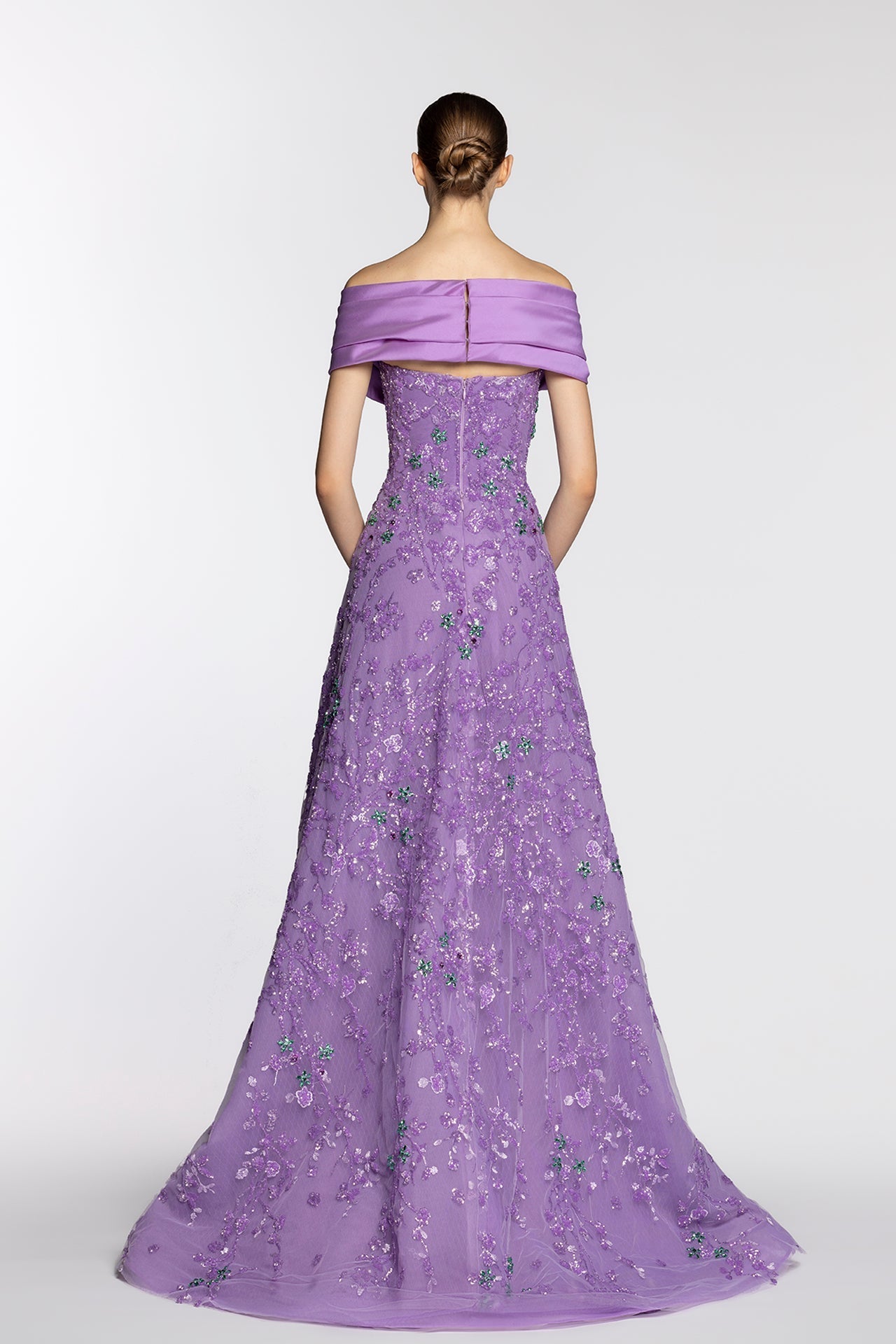 Draped bodice fully embroidered dress