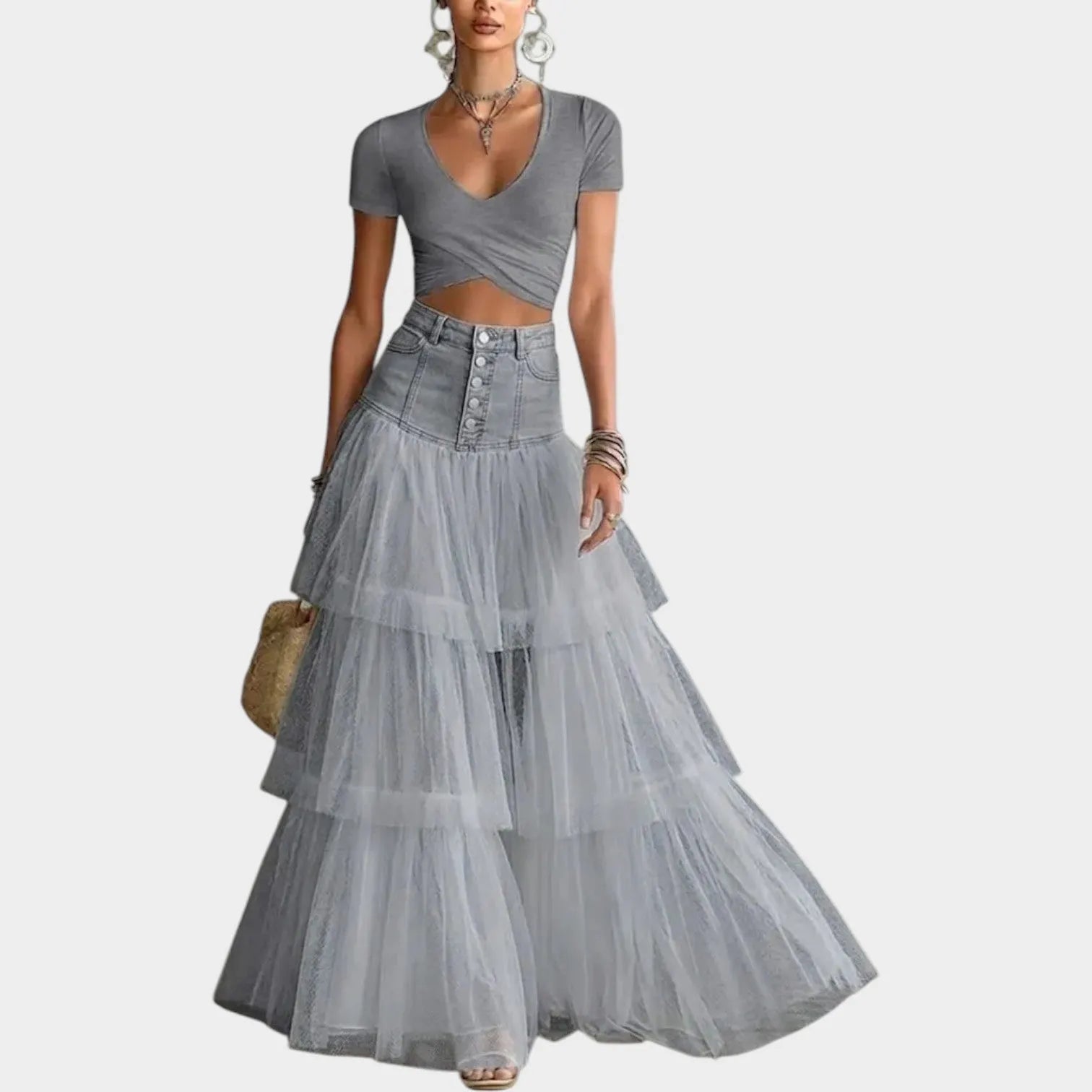 Chic Tiered Mesh Skirt Set