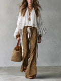 Resort Bohemian Ruffle Top & Animal Print Palazzo Pants Outfit Set