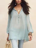 Soft Light Blue Sheer Button Blouse