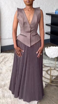Women's V-Neck Vest-Style Spliced Pleated Dress