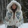 Viking Style Three-dimensional Embroidered Wolf Head Cardigan Hooded Sweater