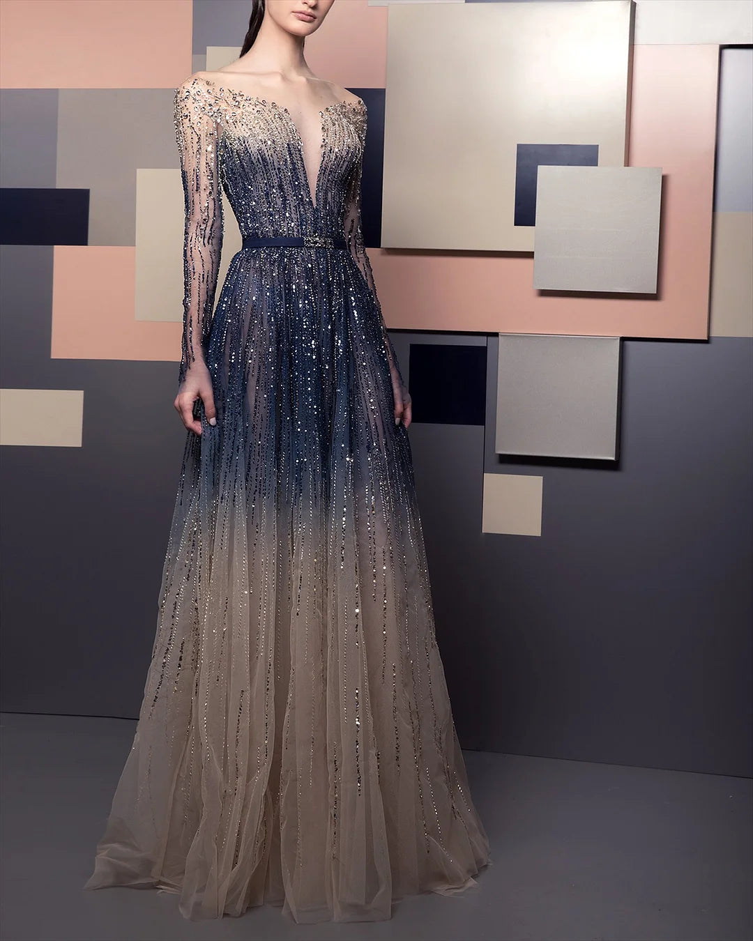Fashion V Neck Sequined Evening Dress