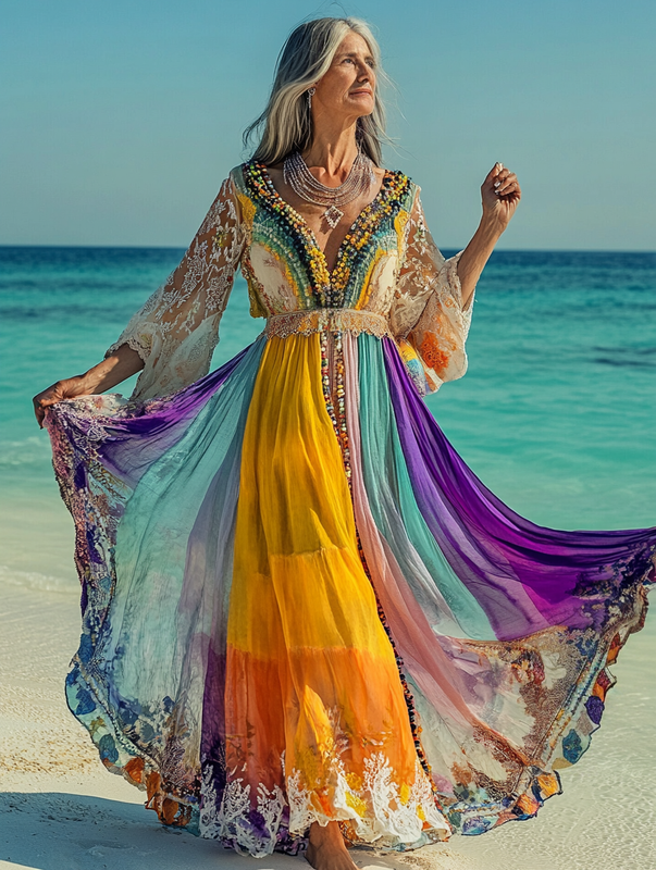 Summer vacation fashion elegant contrast color dress aa33
