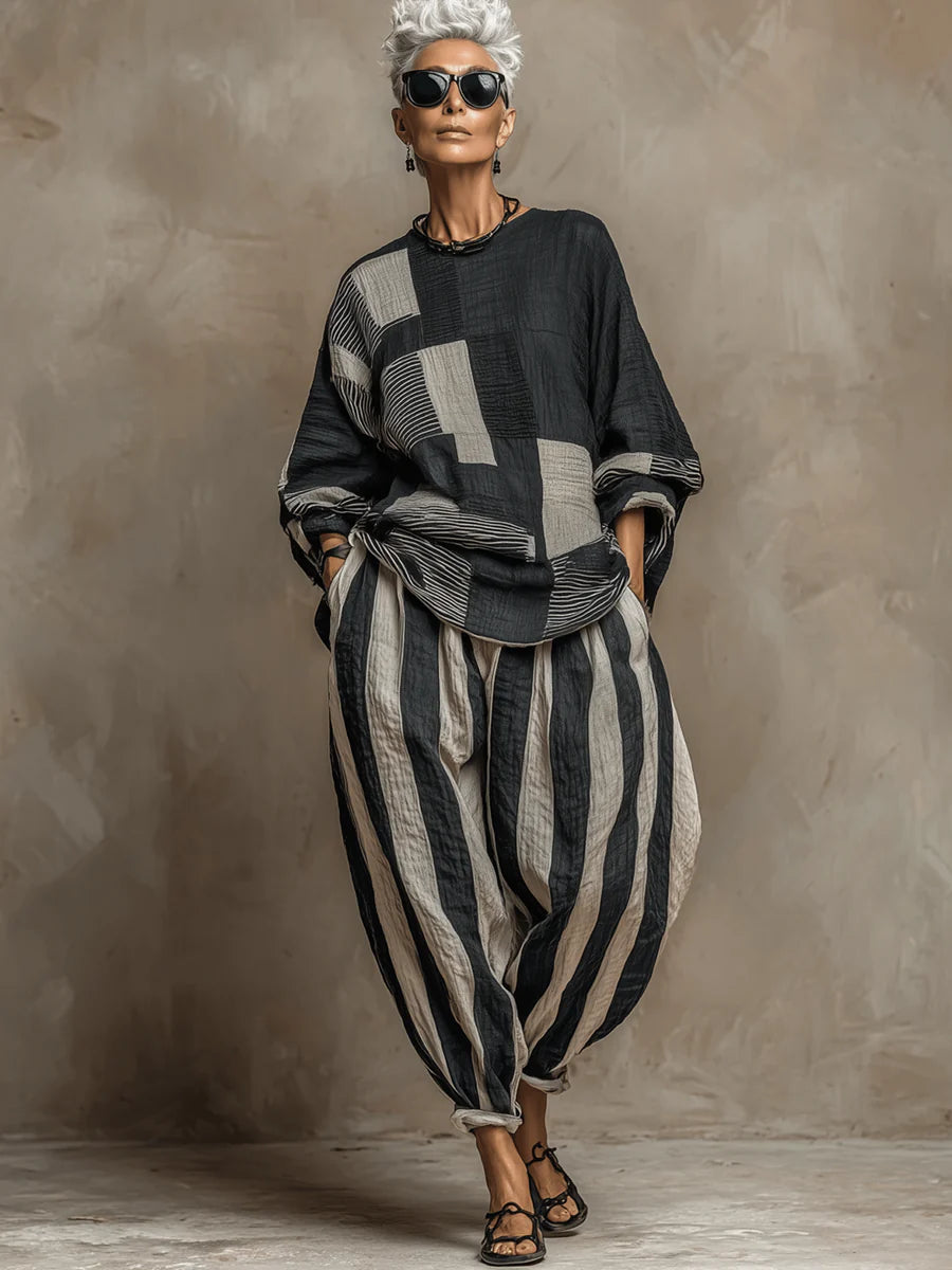 Patchwork Top & Casual Pants Co-Ord Set