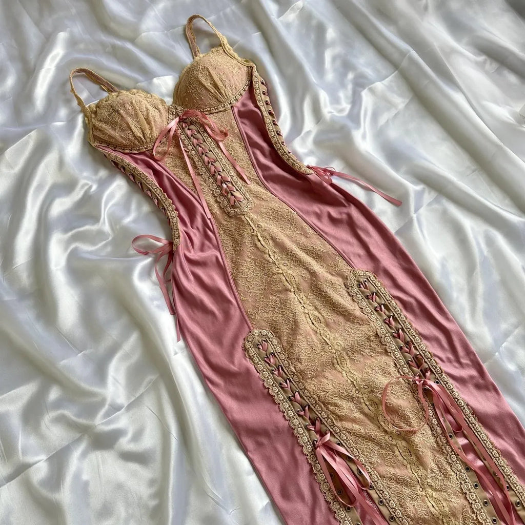 Women's Pink and Cream Dress