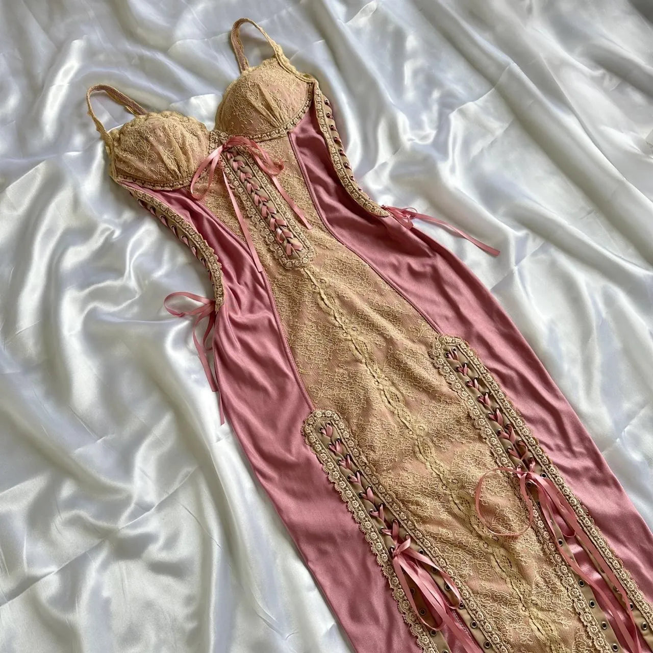 Women's Pink and Cream Dress