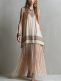 Bohemian Light Pink Floral Print Top And Lightweight Mesh Skirt Set