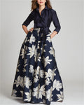 Women's Waist Jacquard with Large Floral Shirt  Maxi Dress - 01