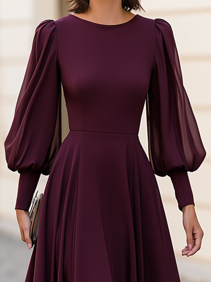 Bishop Sleeve High-Low A-Line Midi Dress
