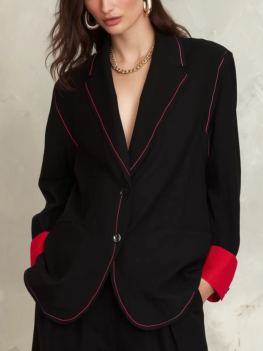 Tailored Black Contrast Trim Blazer