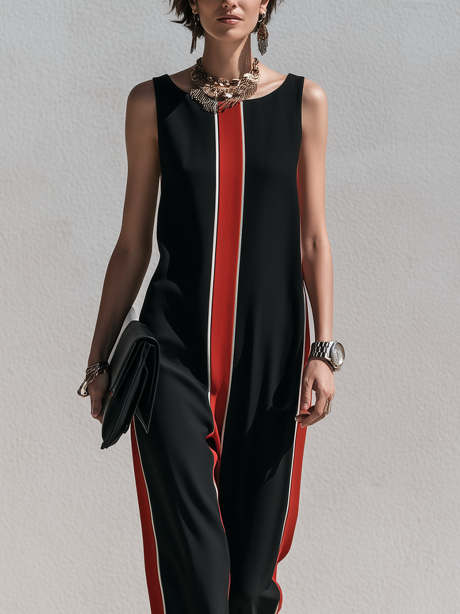 Elegant Color Blocked Striped Jumpsuit