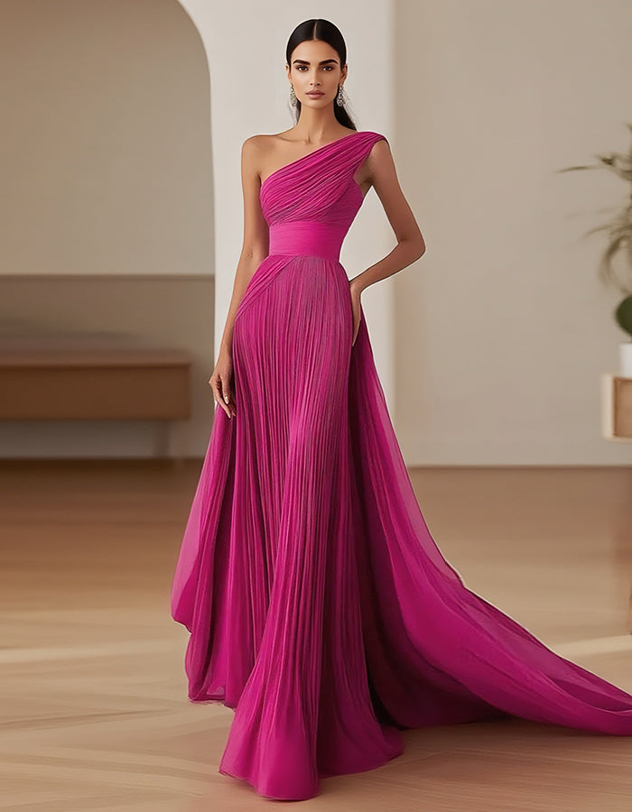 One Shoulder Solid Color Maxi Dress