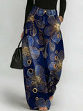 Women's Retro Floral Art Print Casual Stylish Hollow Denim Pants