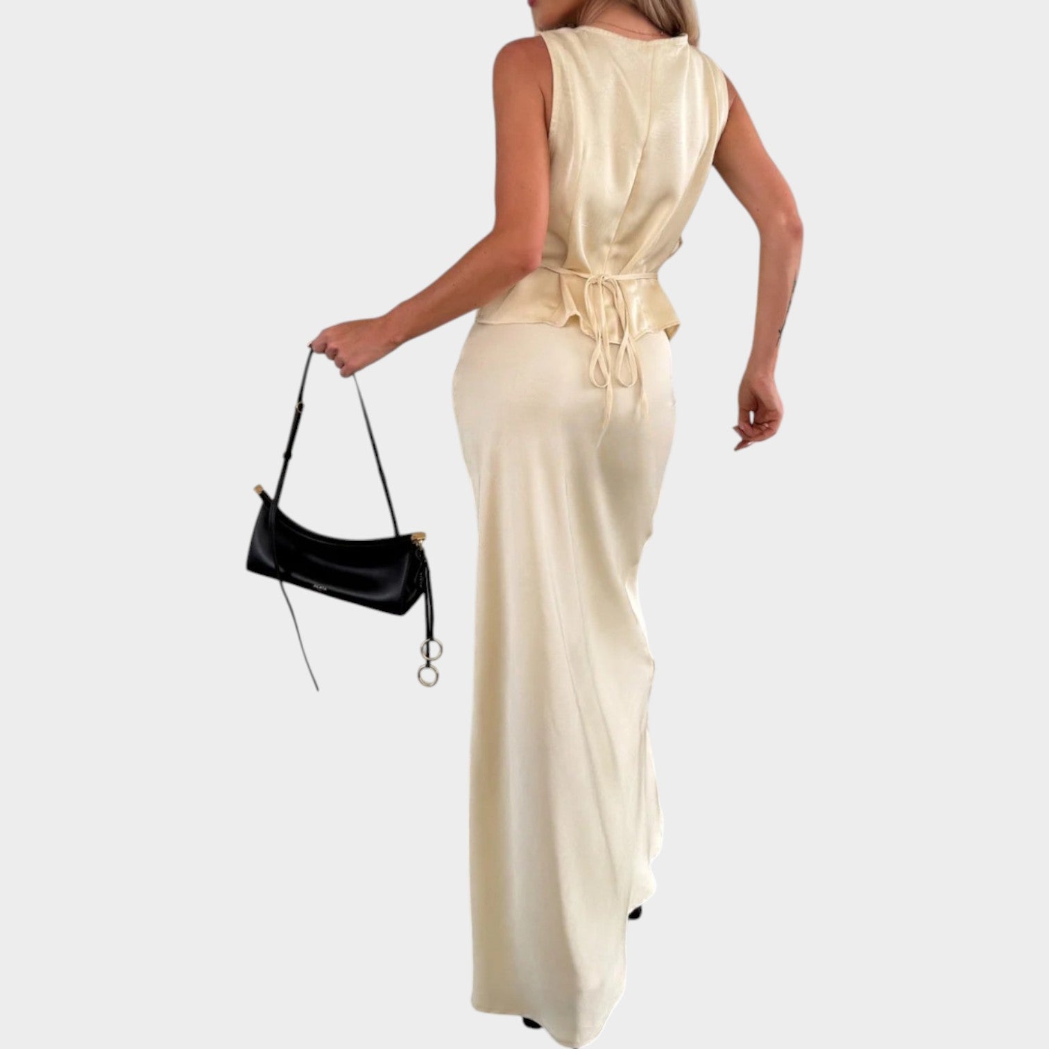 Lace Detail Satin Evening Set