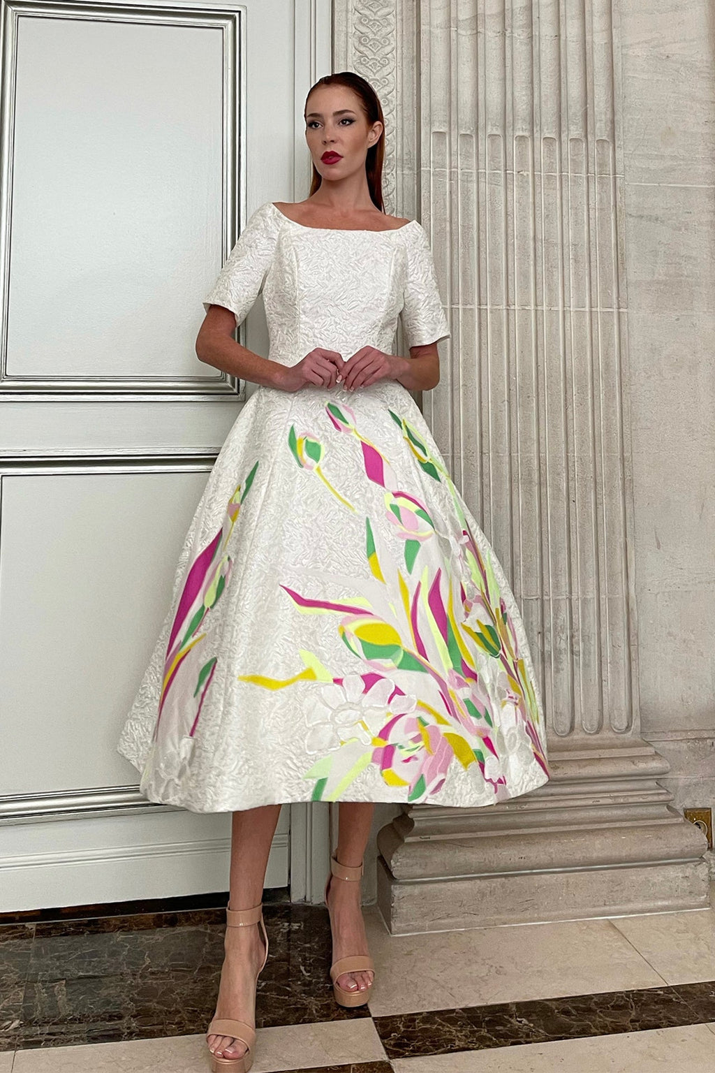 Printed organdie midi dress