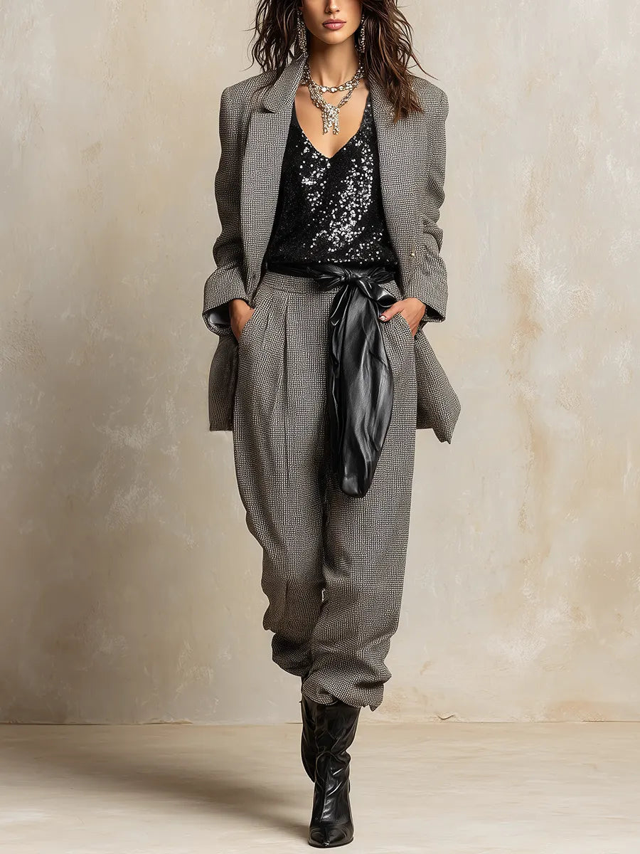 Modern Taupe Textured Suit Set