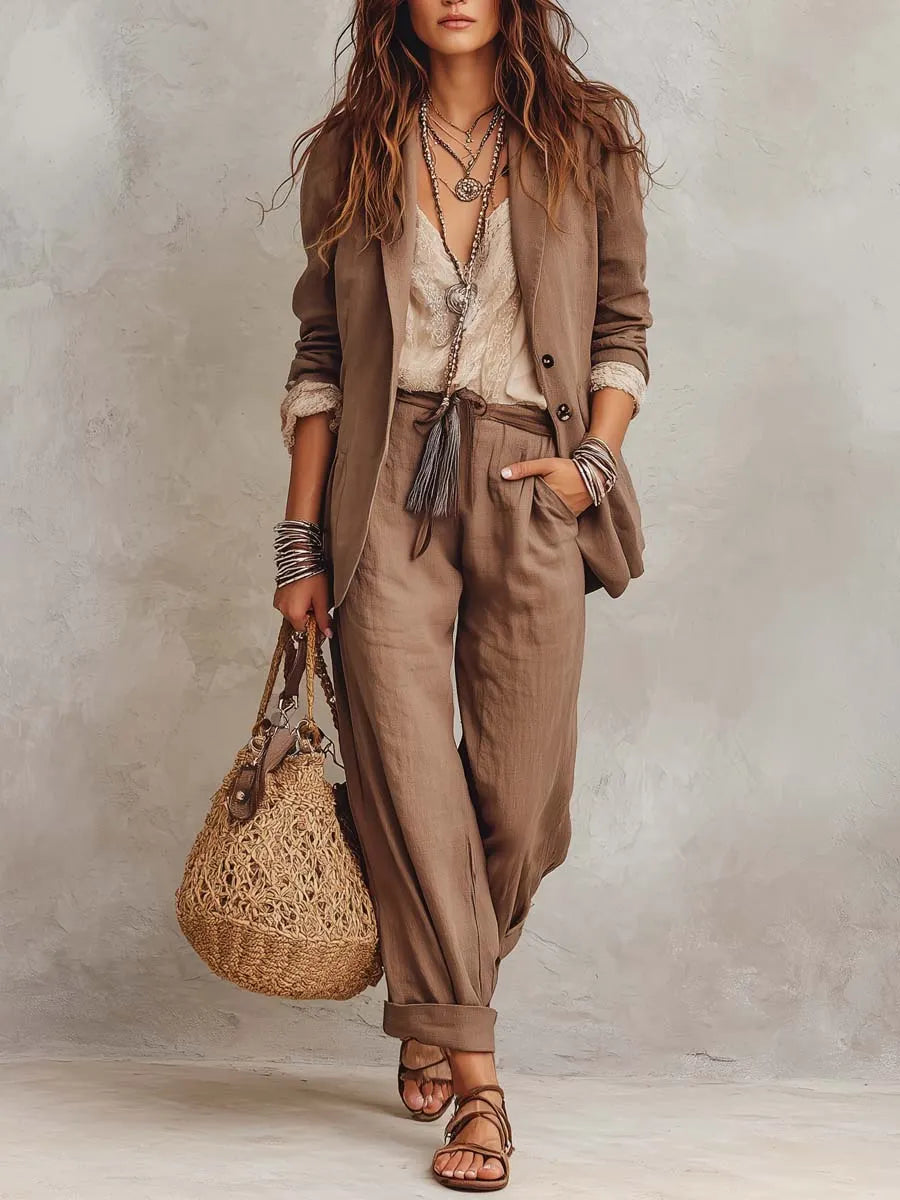 Vintage Cotton-linen Suit Set
