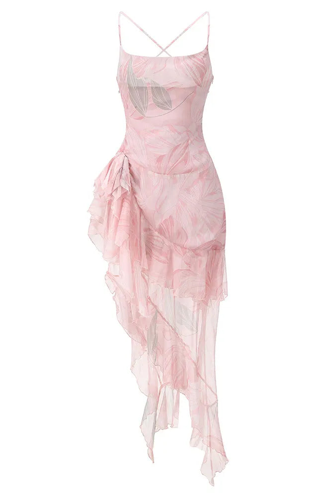 Floral Ruffle Maxi Dress Pink