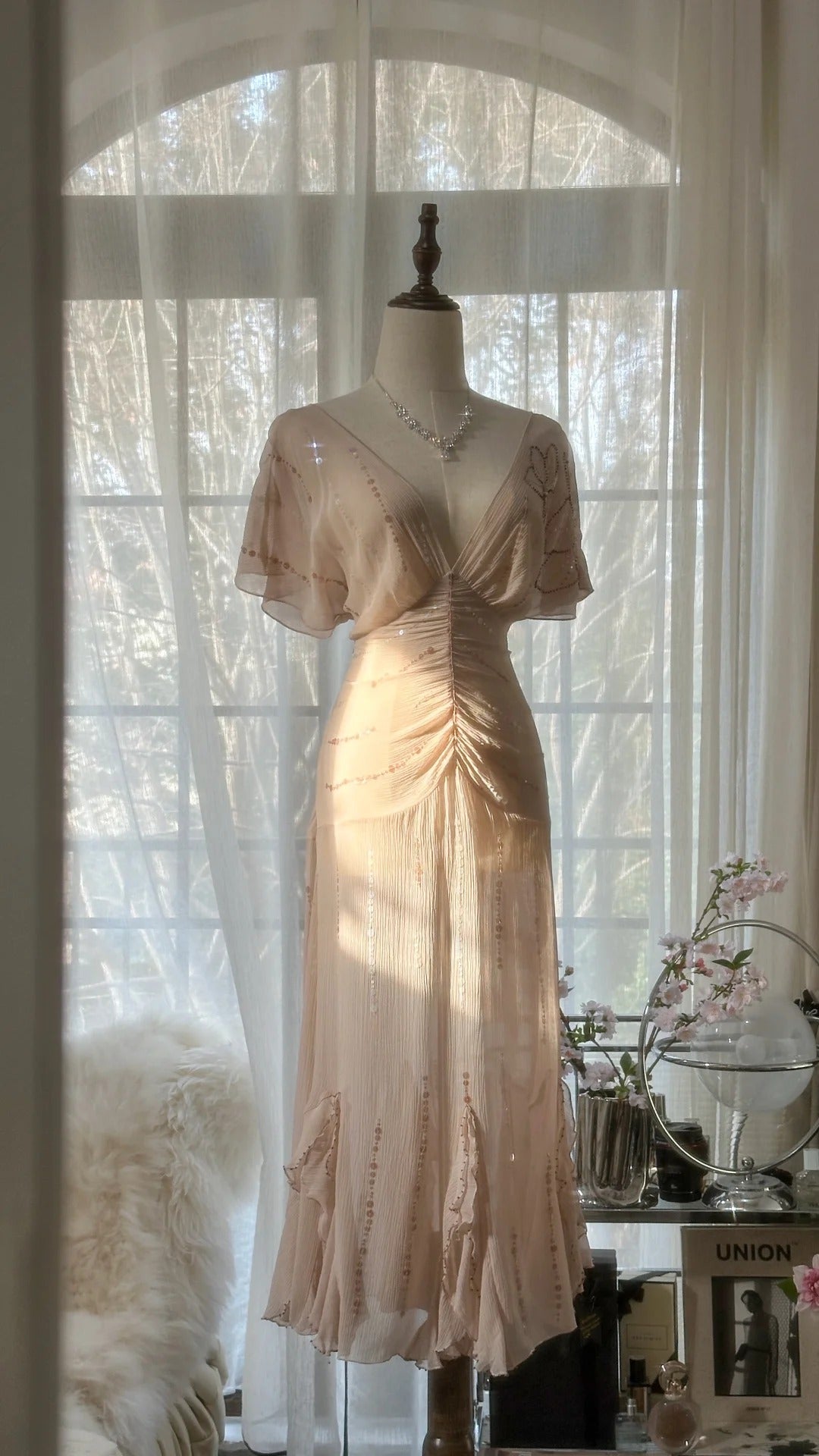 Lit Pink Romantic Gorgeous Exquisite Elegant Beaded Long Chiffon Evening Dress Prom Dress Prom Dress Birthday Vacation Party Dress 4046