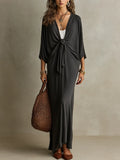 Effortless Charcoal Front-Tie Maxi Dress