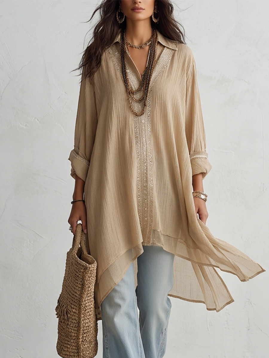 Sandstone Breeze Layered Shirt Dress