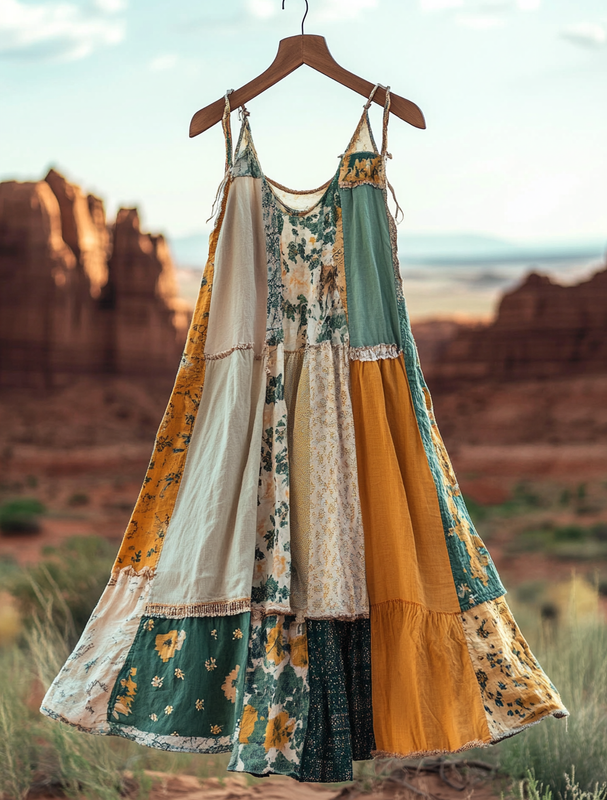 Vintage Summer Print Patchwork Dress 526f