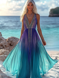 Summer vacation fashion elegant contrast color dress a60a