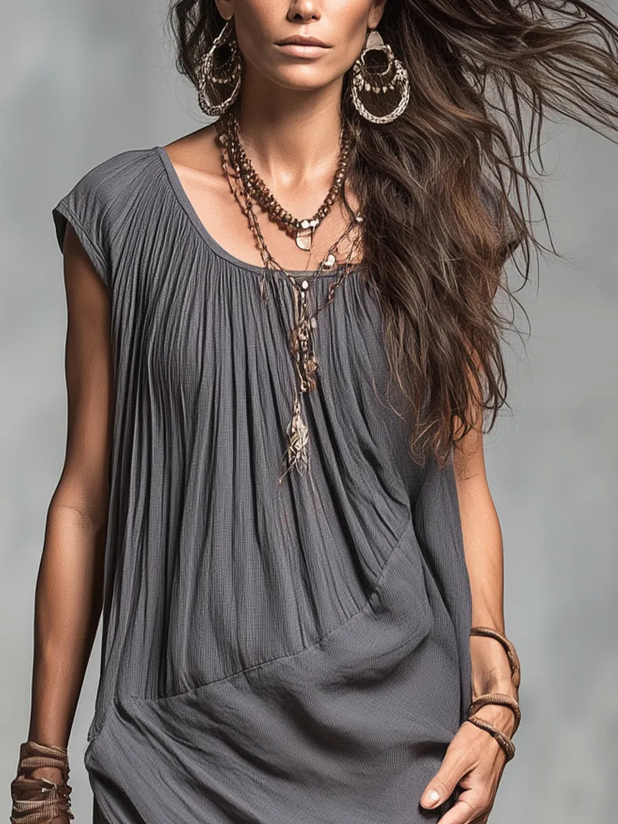 Minimalist Charcoal Grey Draped Layered Maxi Dress