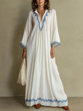 Elegant White Contrast Print Caftan Maxi Dress