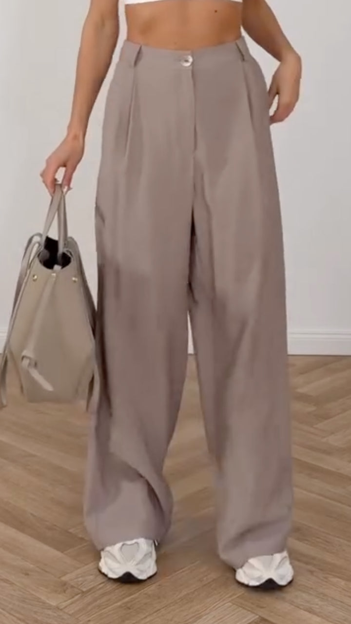 High Waist Pleated Loose Wide Leg Suit Pants,