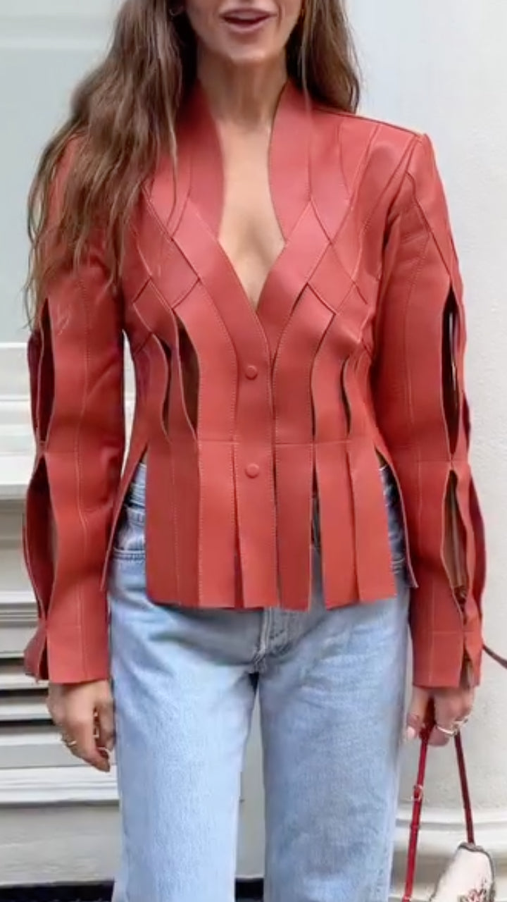Women's V-Neck Woven Fashion Jacket
