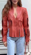 Women's V-Neck Woven Fashion Jacket