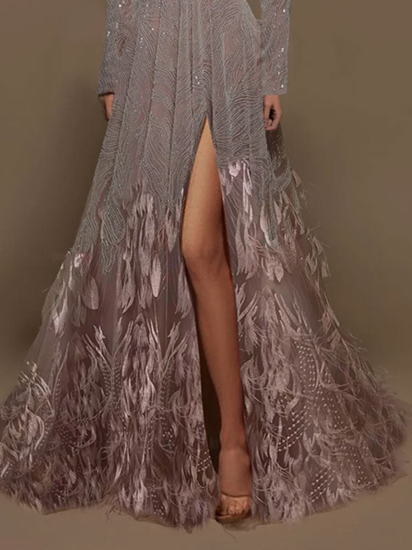Deep v exquisite feather party elegant ladies dress