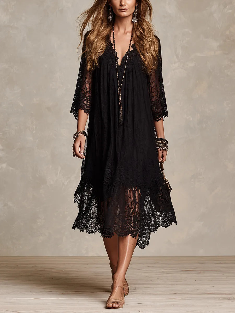 Bohemian Black Lace Maxi Dress