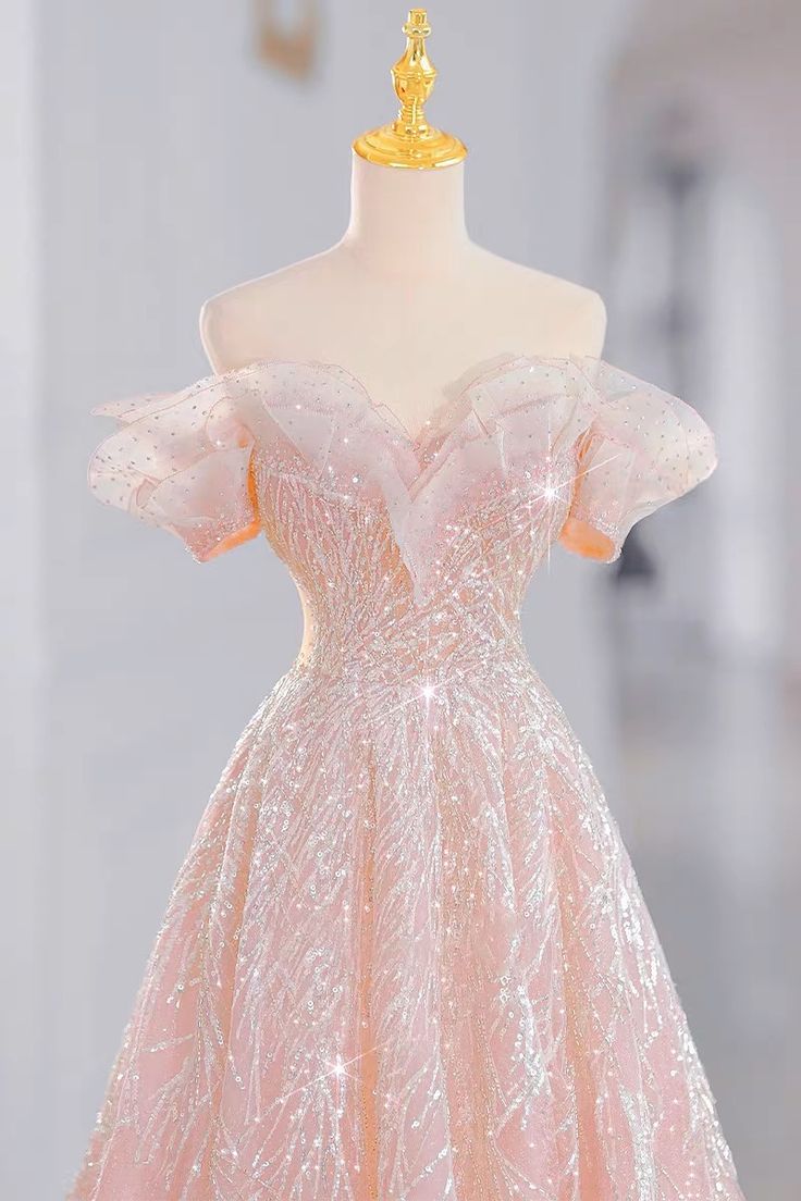 Pink Evening Dress, Princess Prom Dress, ,off Shoulder Party Dress    25014