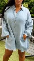 Light Blue Oversized Denim Shirt Dress