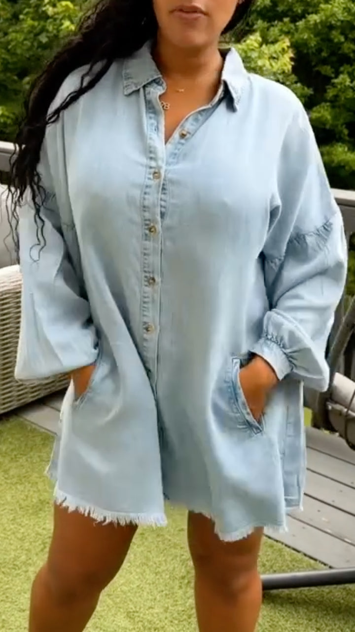 Light Blue Oversized Denim Shirt Dress