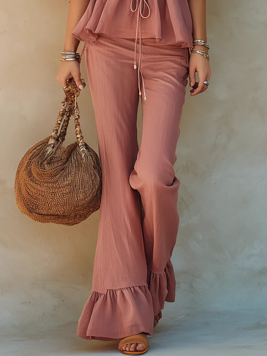 Feminine Dusty Rose Drawstring Two-Piece Set