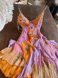 Chic Orange Short Prom Dresses  Beaded Chiffon Sheath Evening Dress Spaghetti Straps Birthday Dress