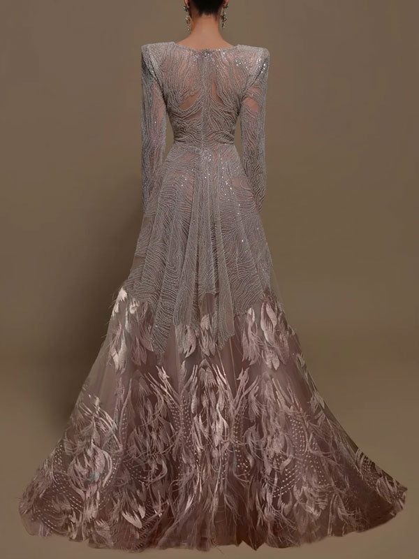 Deep v exquisite feather party elegant ladies dress