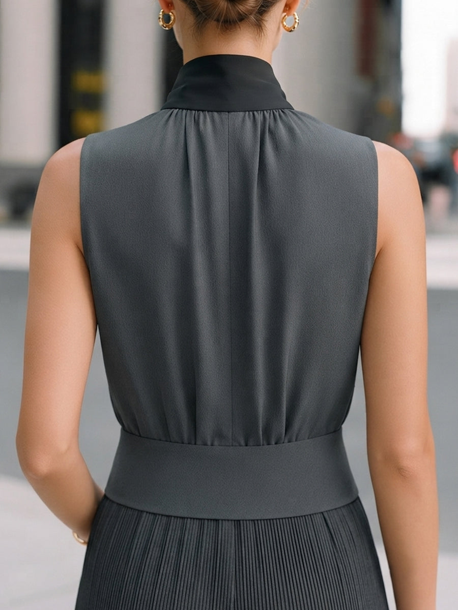 Sleeveless Tie-Neck Structured Peplum Top
