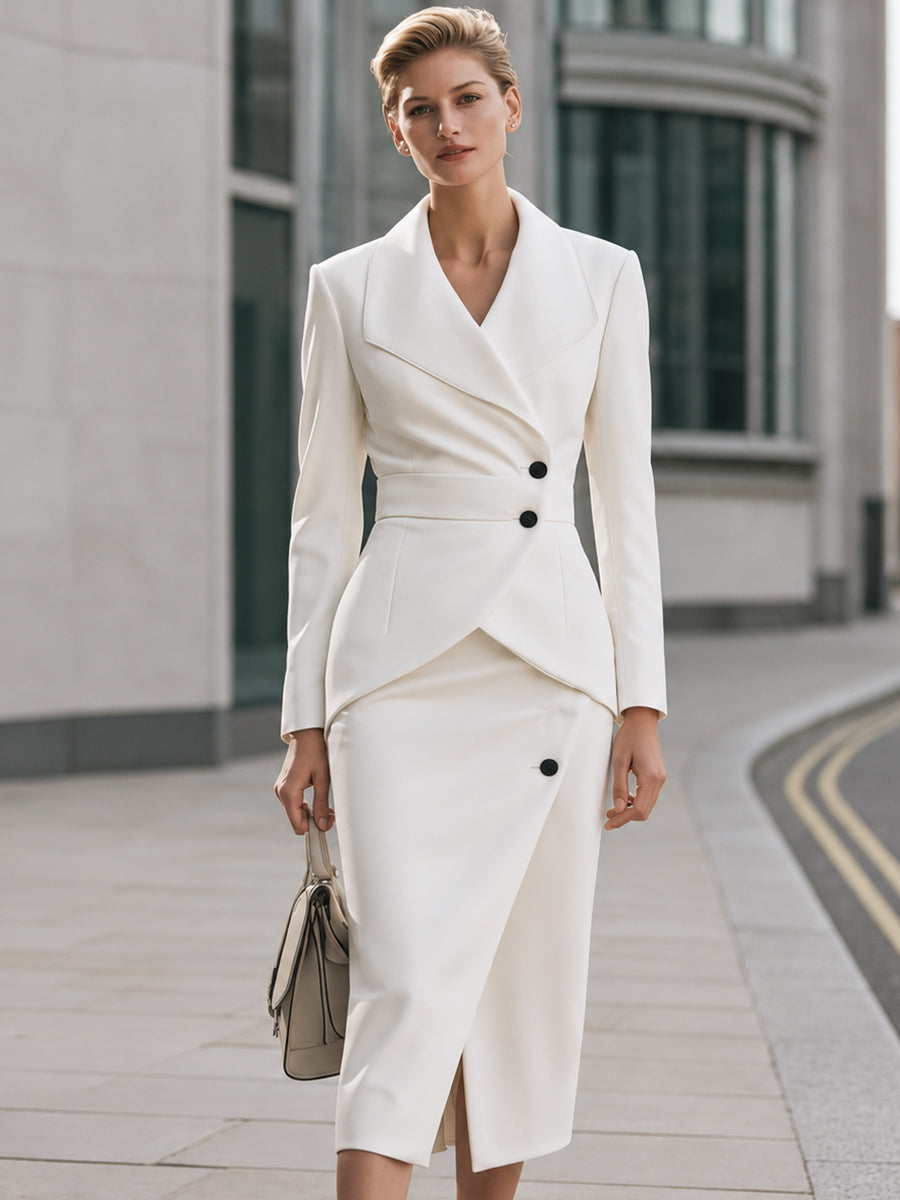 Asymmetric Blazer Jacket And Midi Skirt Set