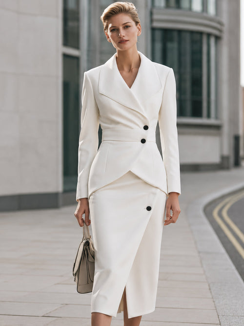 Asymmetric Blazer Jacket And Midi Skirt Set