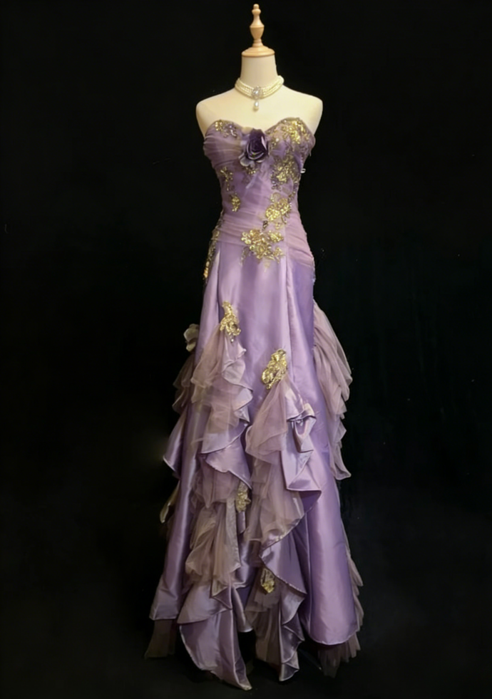 Sweet Purple Prom Dress Satin Sheath Appliques Evening Dress Sleeveless Birthday Dress