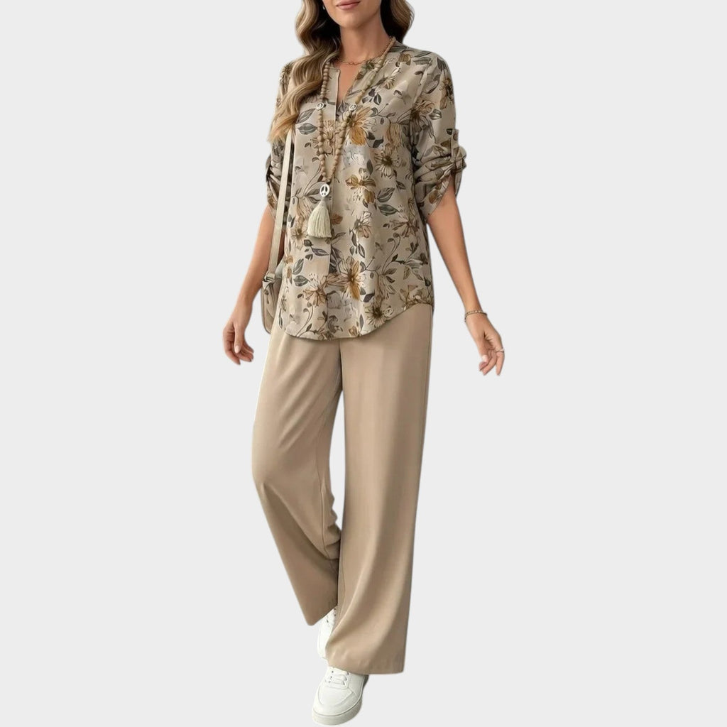 Floral Blouse and Wide-Leg Pants Set