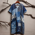 Japanese Style Plant Printed Splicing Retro V-neck Dress