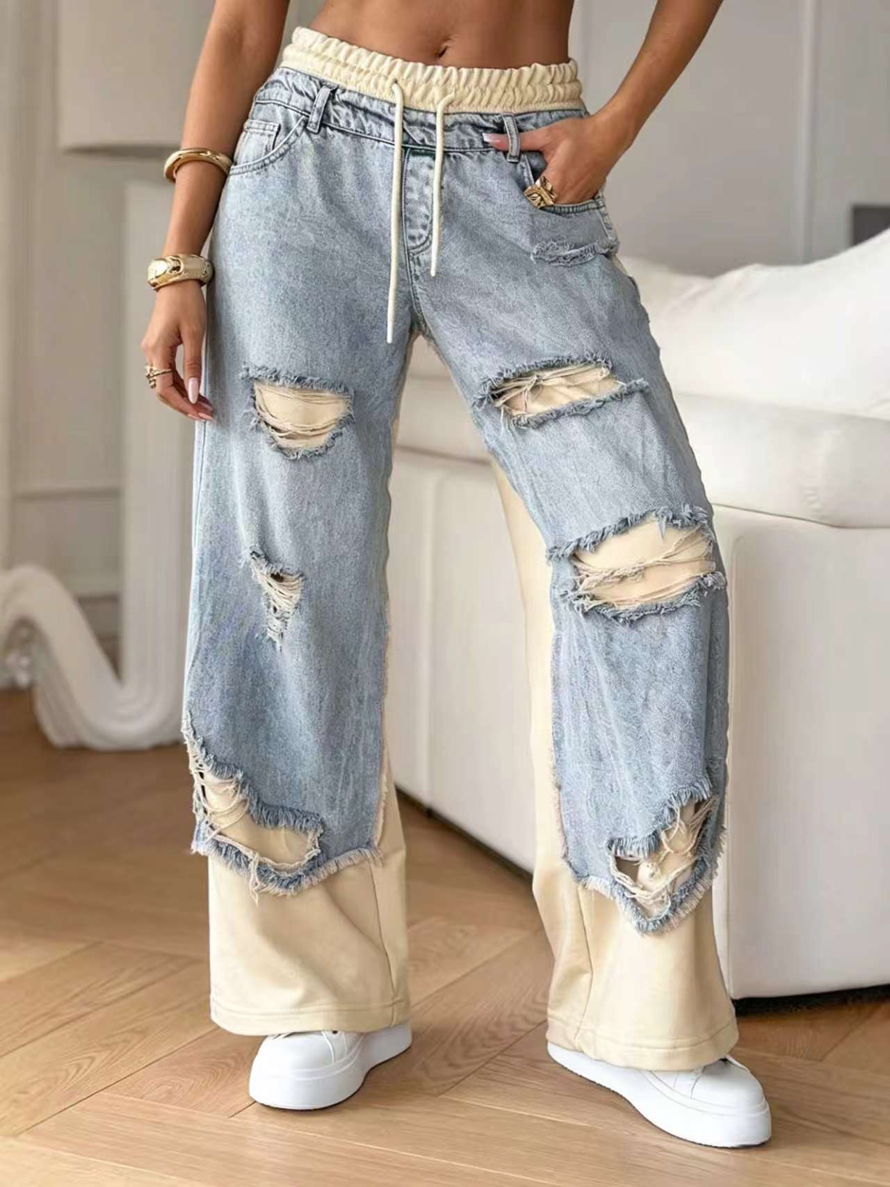 Distressed Patchwork Baggy Jeans